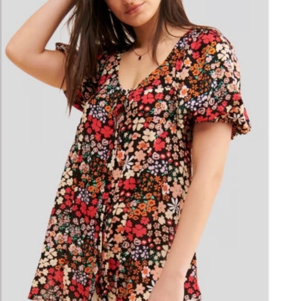 Free People SZ M Callie Floral Tunic Dress short sleeve Country Festival